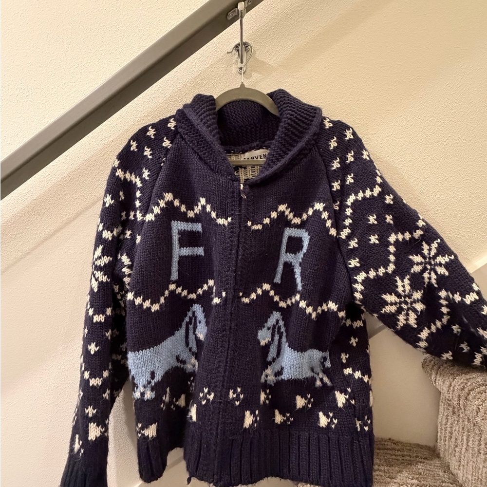 Navy Blue Patterned Cardigan Sweater